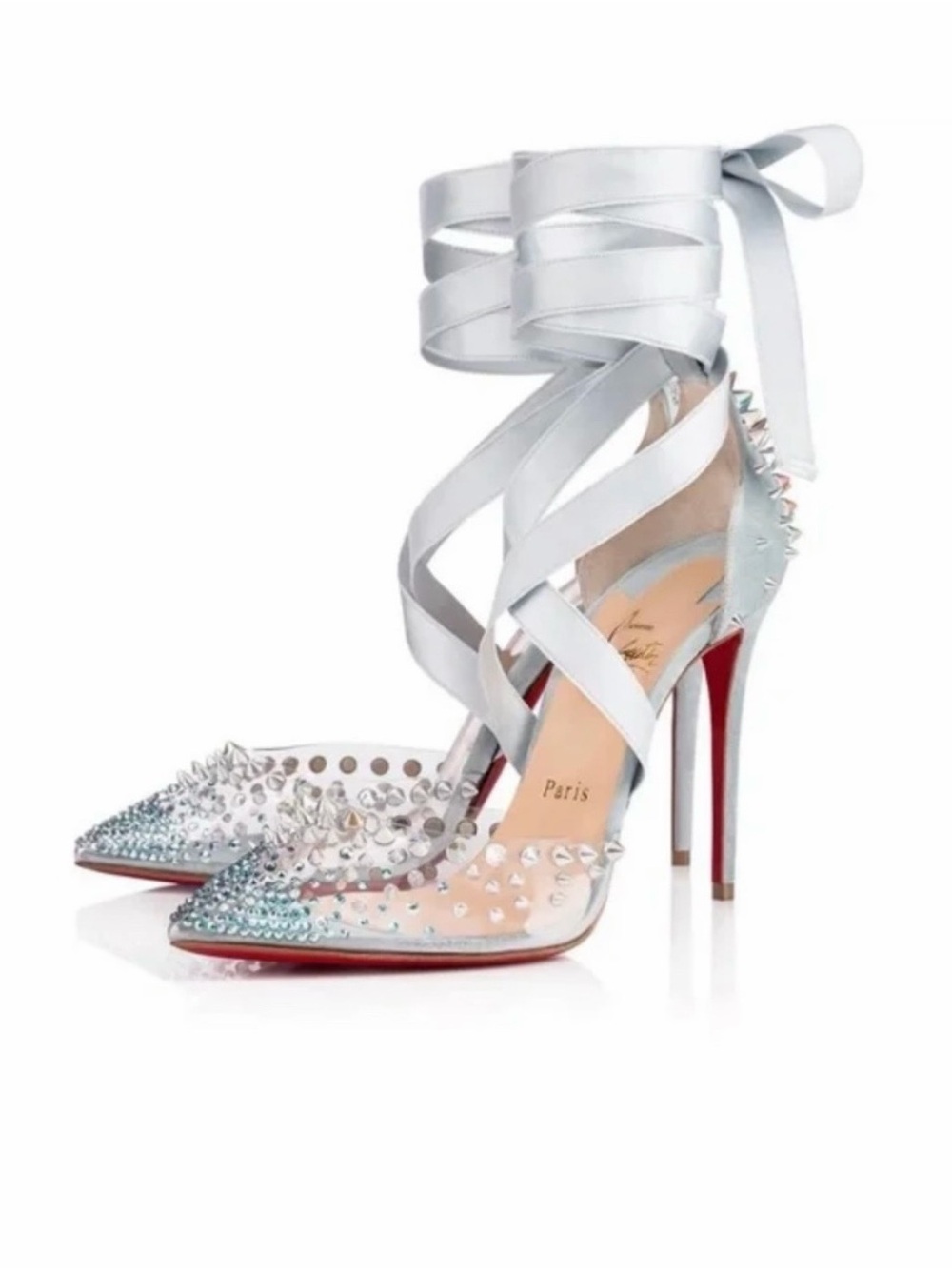 Christian Louboutin Silver Méchante Reine BNIB Crystal Spike Ankle-Tie Stilettos